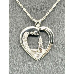 Thomas Kinkade Sterling Silver Pave Diamonds, Beacon of Hope Lighthouse Necklace